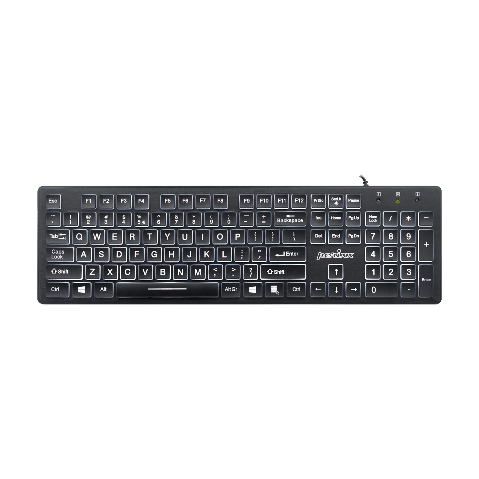 PERIBOARD-317 - Wired Backlit Standard Keyboard with Large Print Letters - Perixx Europe