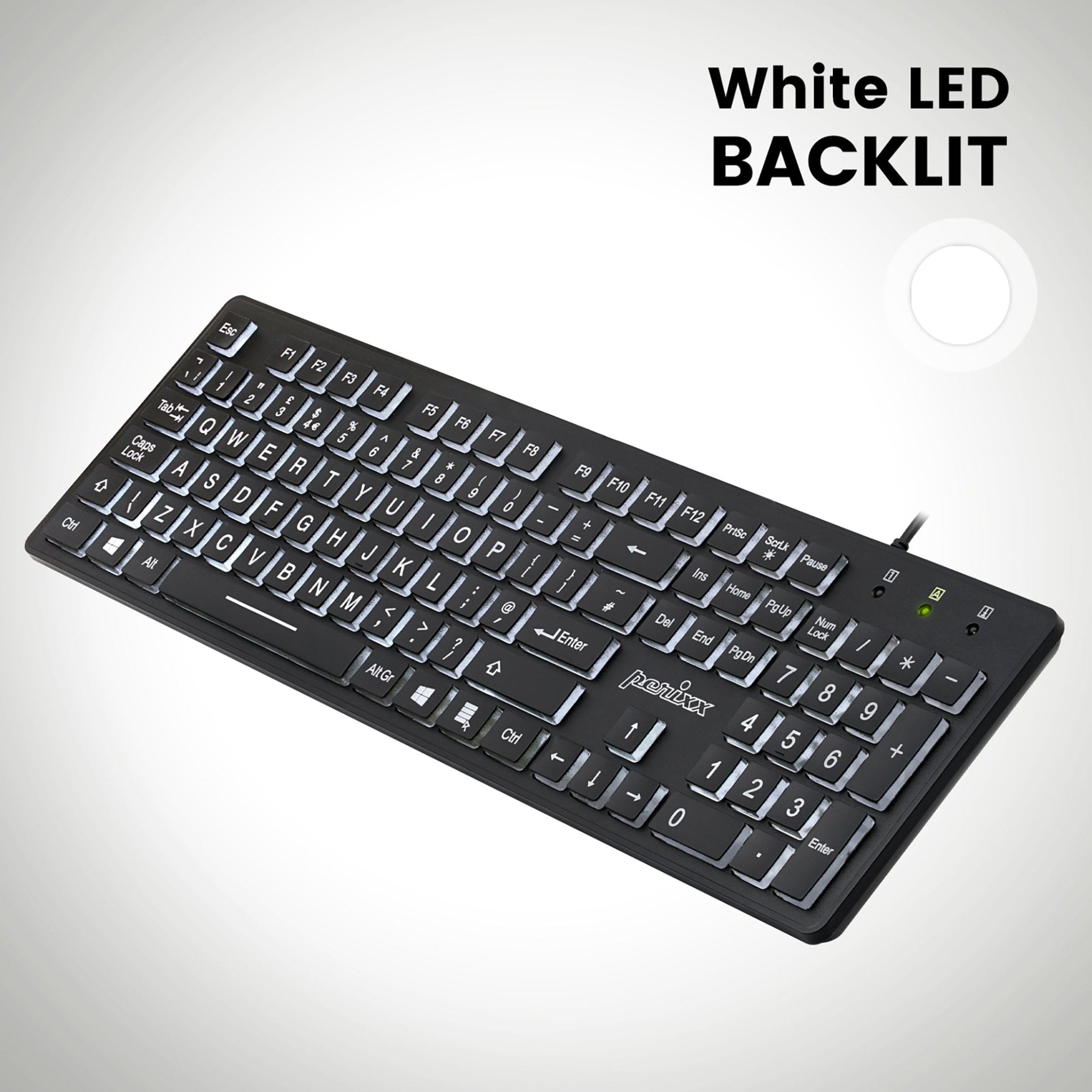 PERIBOARD-317 - Wired Backlit Standard Keyboard with Large Print Letters - Perixx Europe