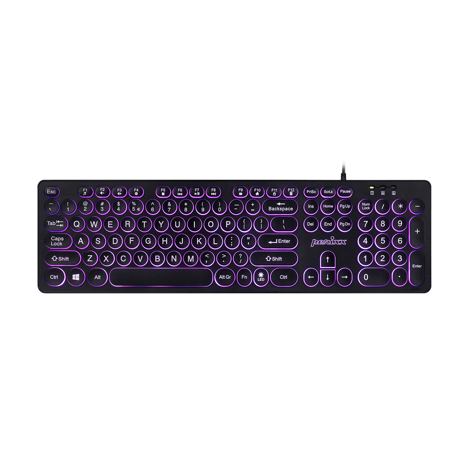 PERIBOARD-317R - Wired Backlit Standard Keyboard with Rounded Keys - Perixx Europe
