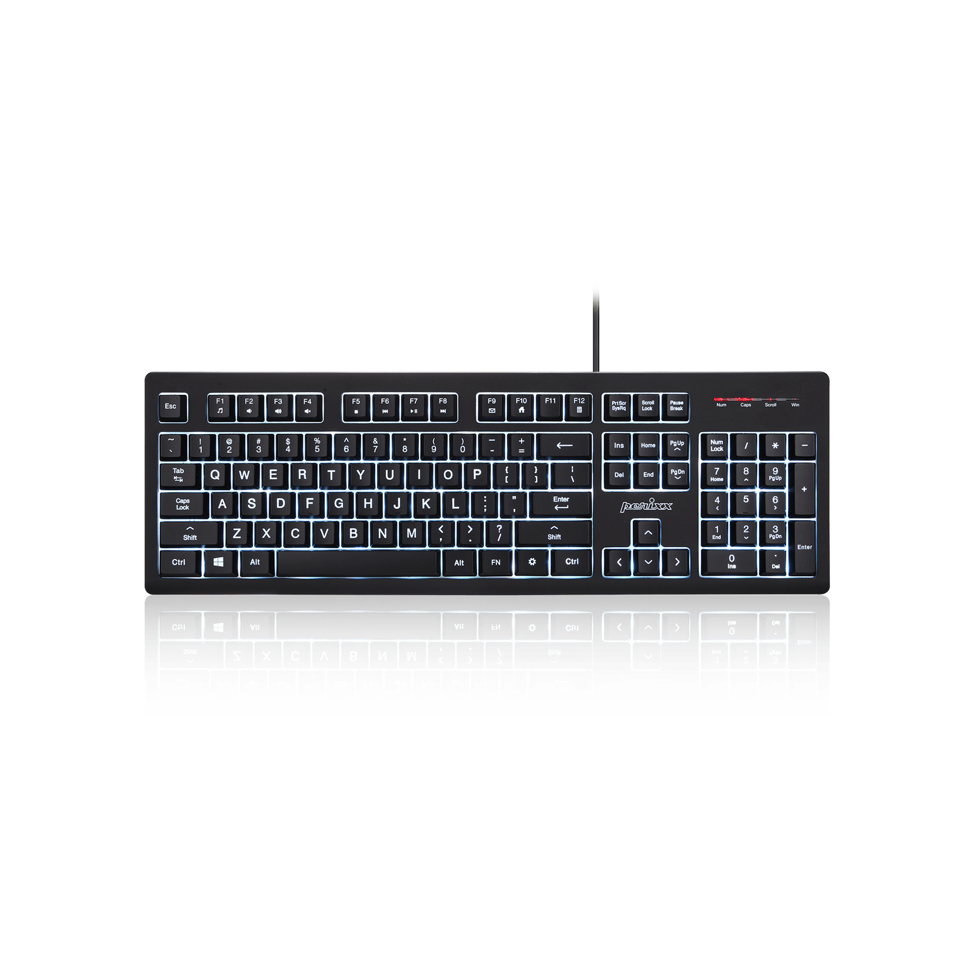 PERIBOARD-329 - Wired Backlit Keyboard with Scissor Keys and Large Print Letters - Perixx Europe