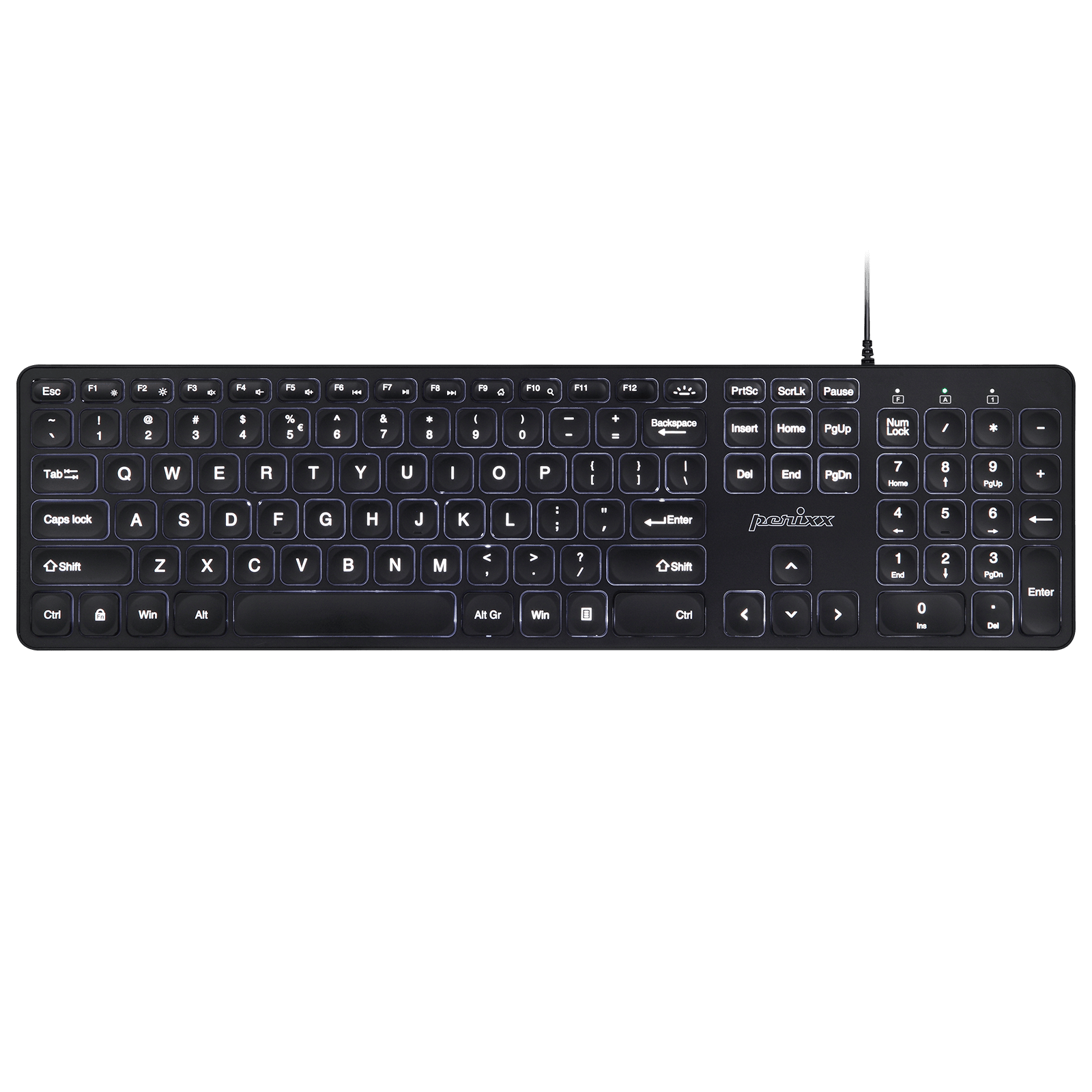 PERIBOARD-331 - Wired Backlit Scissor Keyboard with Large Print Letters - Perixx Europe