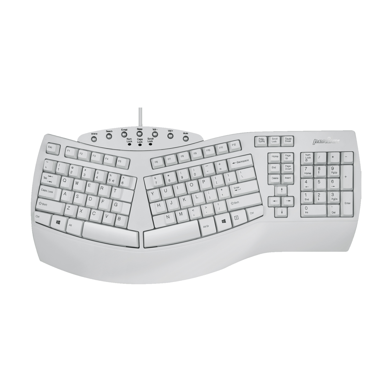 PERIBOARD-512 W - Wired White Ergonomic Keyboard 100% - Perixx Europe