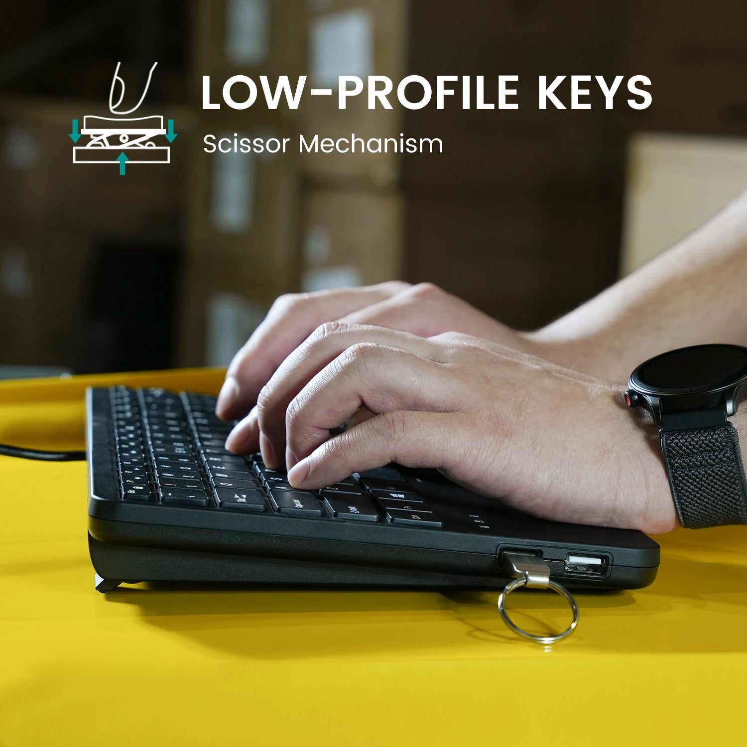PERIBOARD-525 - Wired Mini USB Keyboard with Touchpad - Scissor Keys - Build-in 2 USB Ports - Perixx Europe