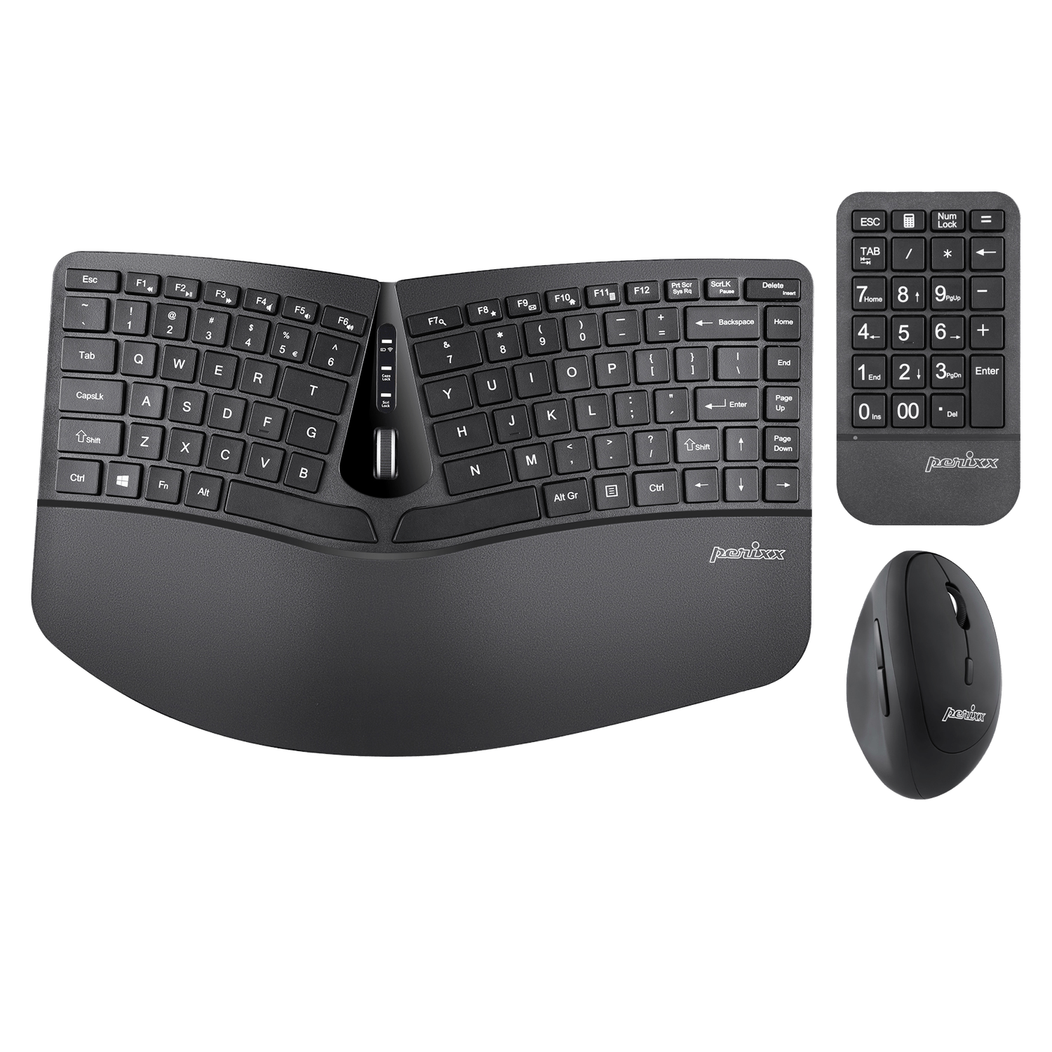 PERIDUO-606A - Wireless Ergonomic Combo (75% Keyboard, Number Pad, and Vertical Mouse) - Perixx Europe