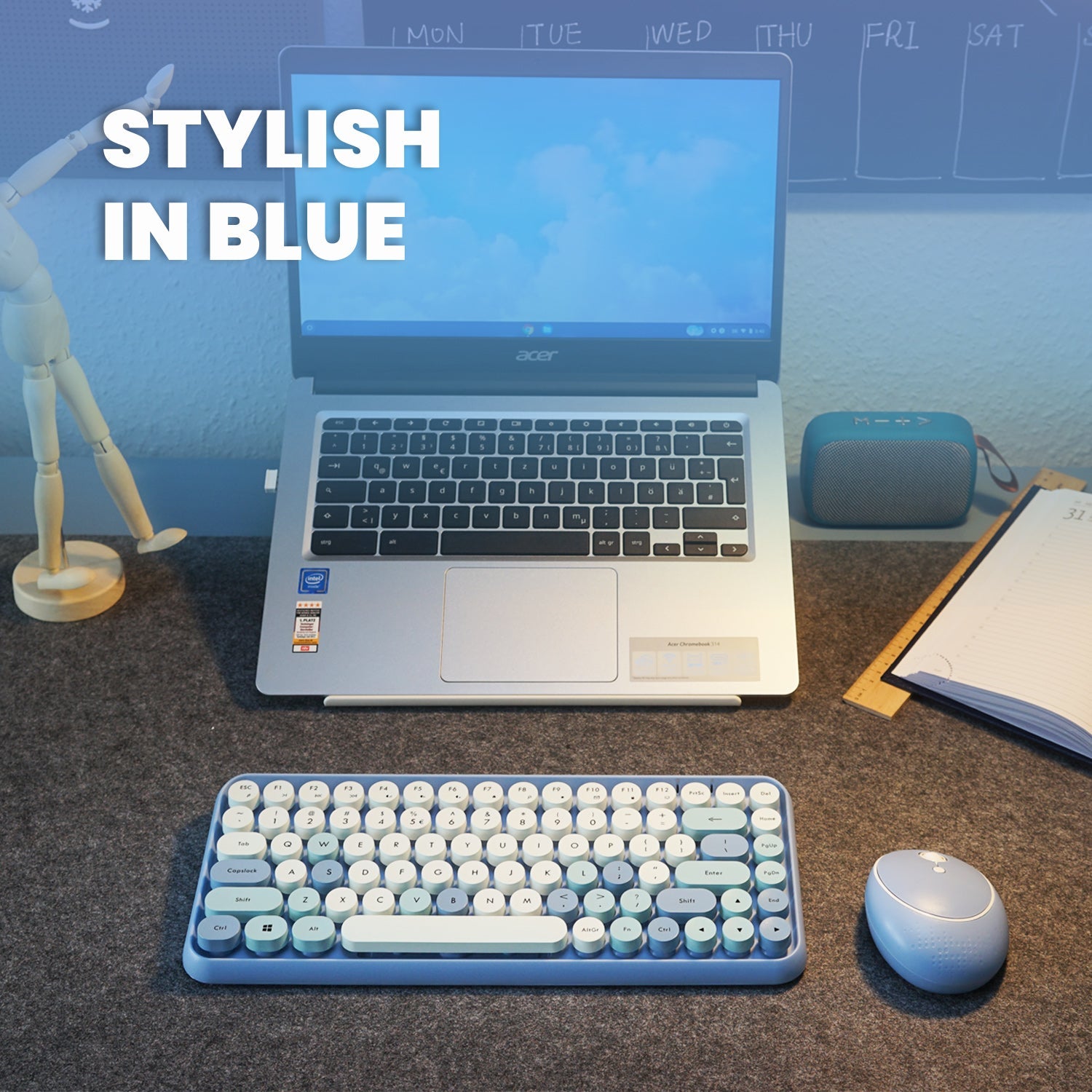 PERIDUO-713 BL - Wireless Vintage Blue Mini Combo (75% Keyboard) - Perixx Europe