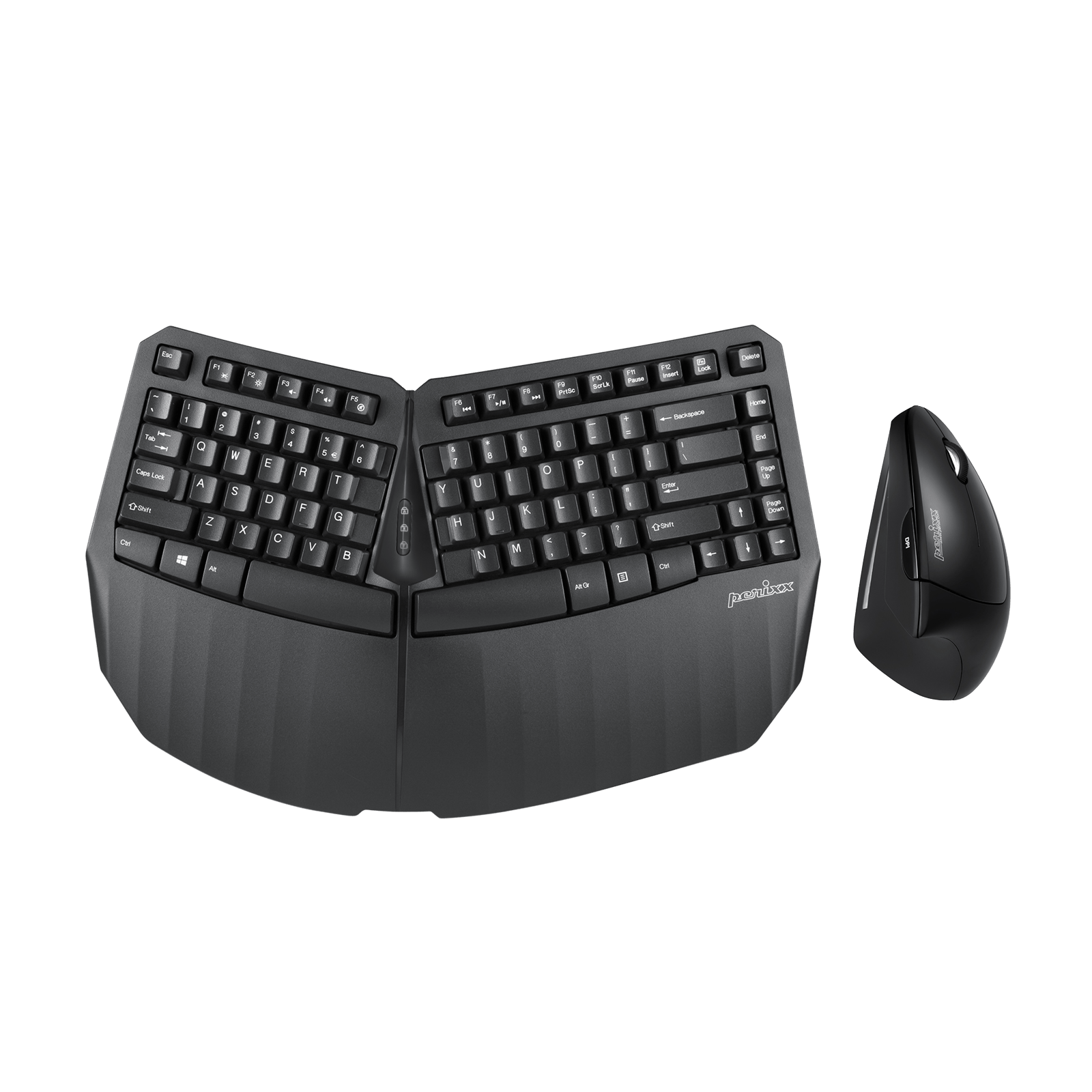 PERIDUO-813B Wireless Ergonomic Compact Keyboard & Vertical Mouse - Bundle with a 6-Button Ergonomic Vertical Mouse - Black - Perixx Europe