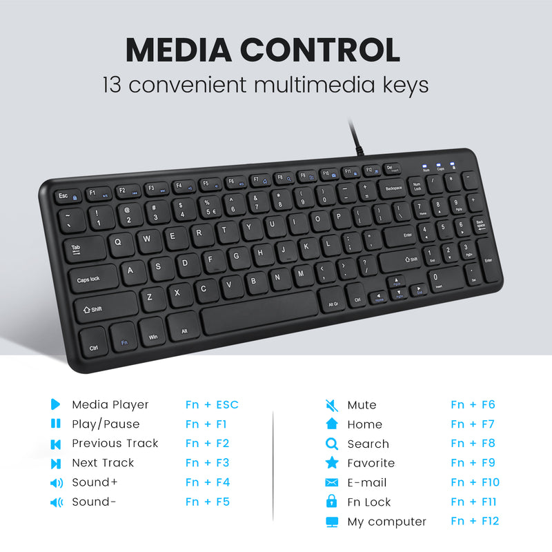 PERIBOARD-213 C - Wired USB Type C - Compact 90% Keyboard - Quiet Scissor Keys