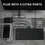 Perixx PERIBOARD-416 Wired Mini USB Keyboard with 4 Hubs - X Type Scissor Keys - Big Print Keys - Detachable USB-C/A Cable