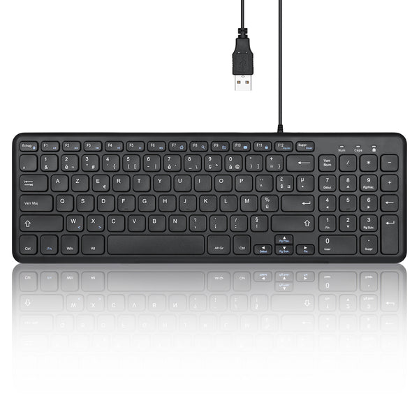 Clavier filaire pleine grandeur avec pavé numérique doté de fines touches noires et d'un design compact avec