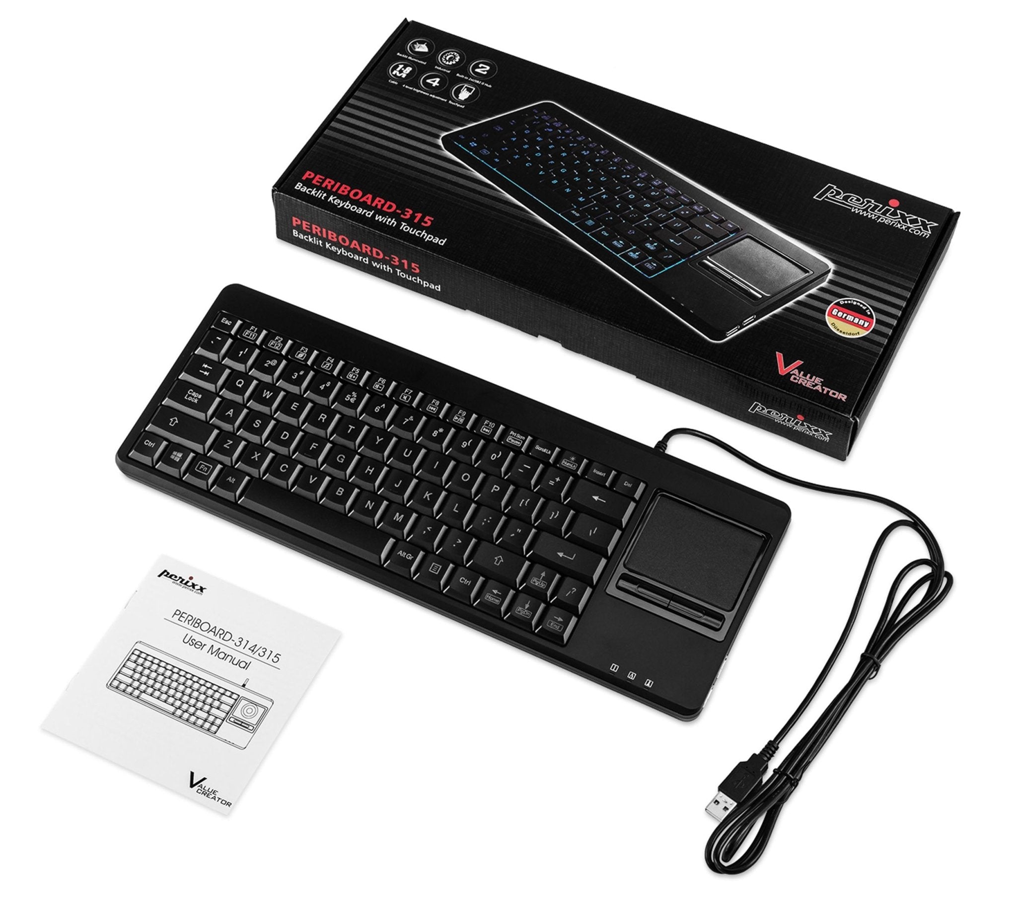 Usb Touchpad Keyboard PERIBOARD-315 - Wired Backlit Touchpad Keyboard USB Ports – Perixx Europe