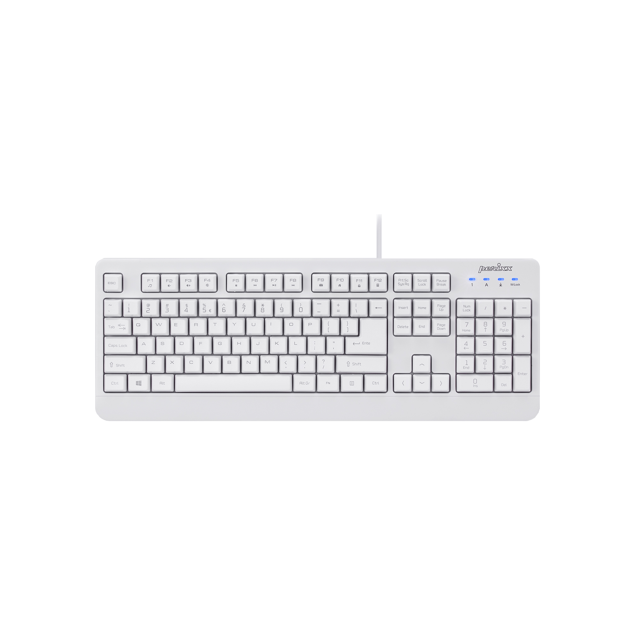 PERIBOARD-517 W - Wired White Waterproof and Dustproof Keyboard 100% - Perixx Europe