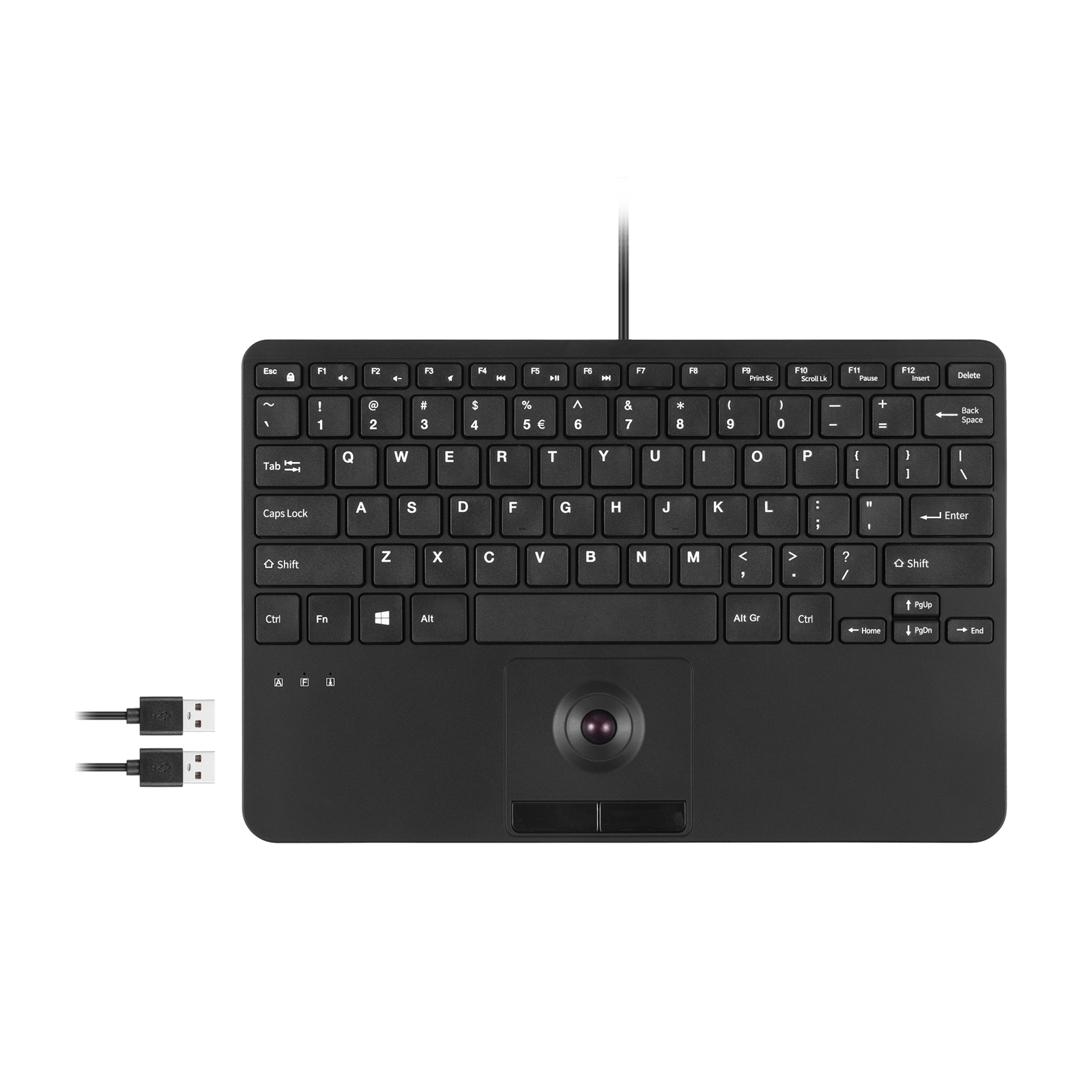 PERIBOARD-526, Wired Mini USB Keyboard with Trackball - Scissor Keys - Build-in 2 USB Hubs - Perixx Europe