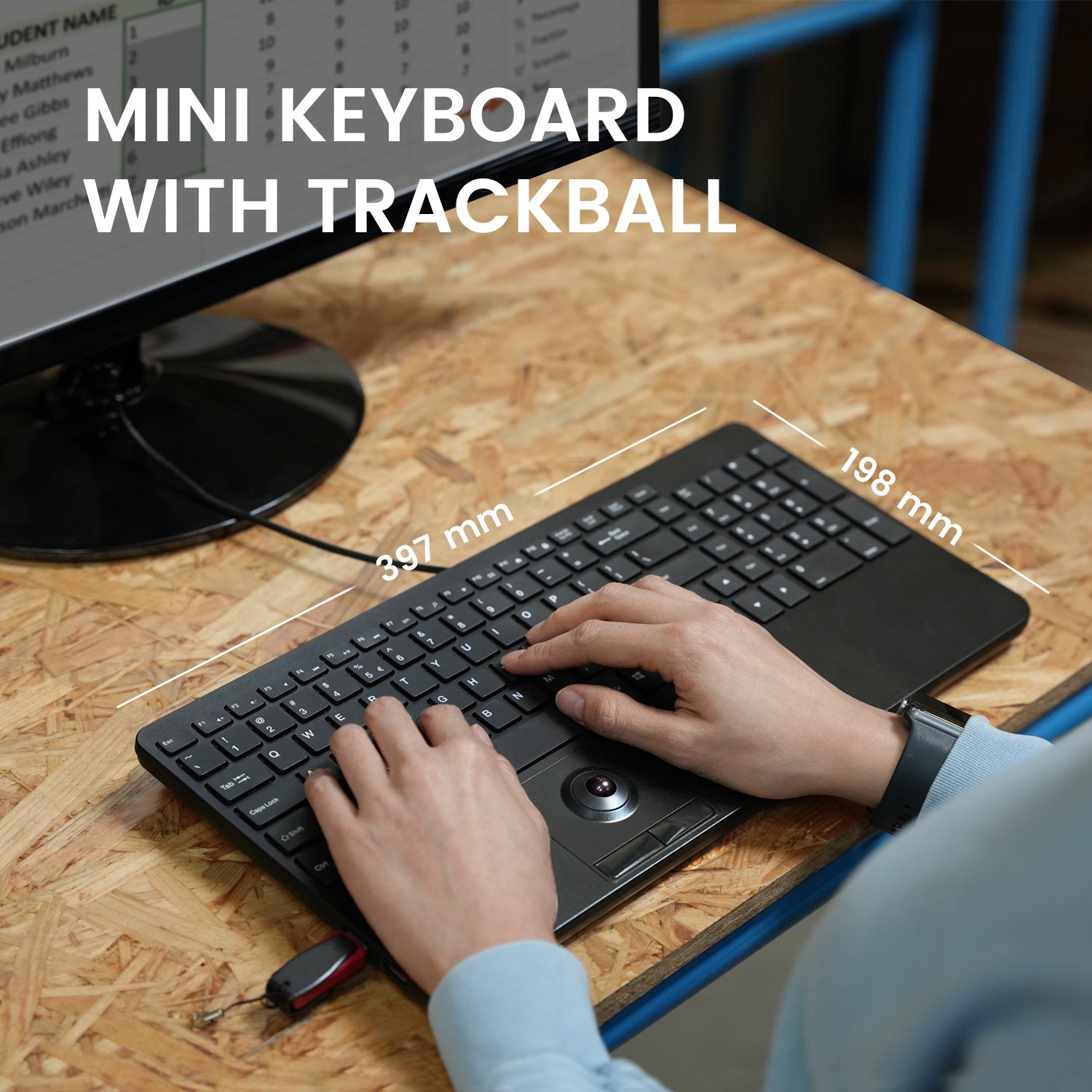 PERIBOARD-538 US, Wired Compact USB Keyboard with Trackball - Perixx Europe