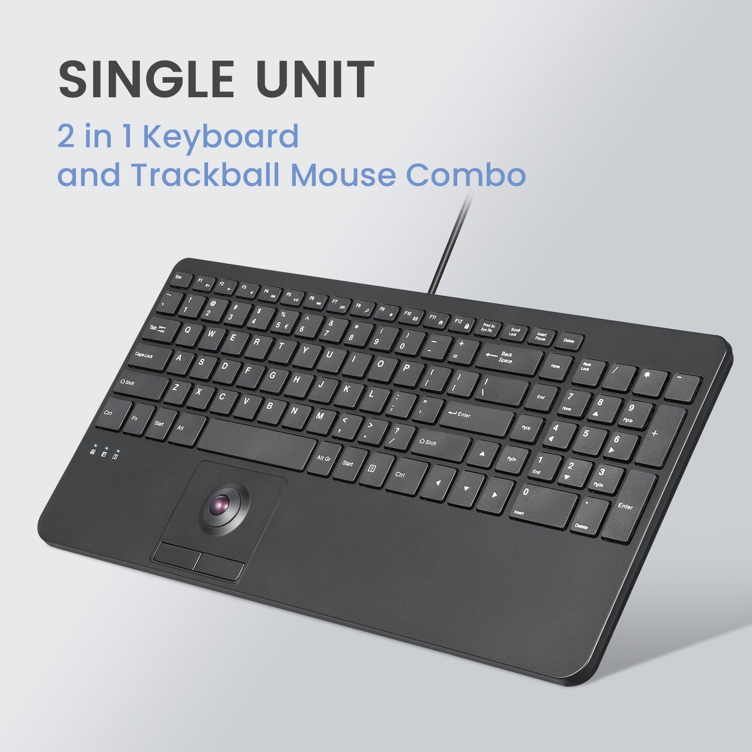 Compact Usb Keyboard PERIBOARD-538 US, Wired Compact USB Keyboard with Trackball – Perixx Europe