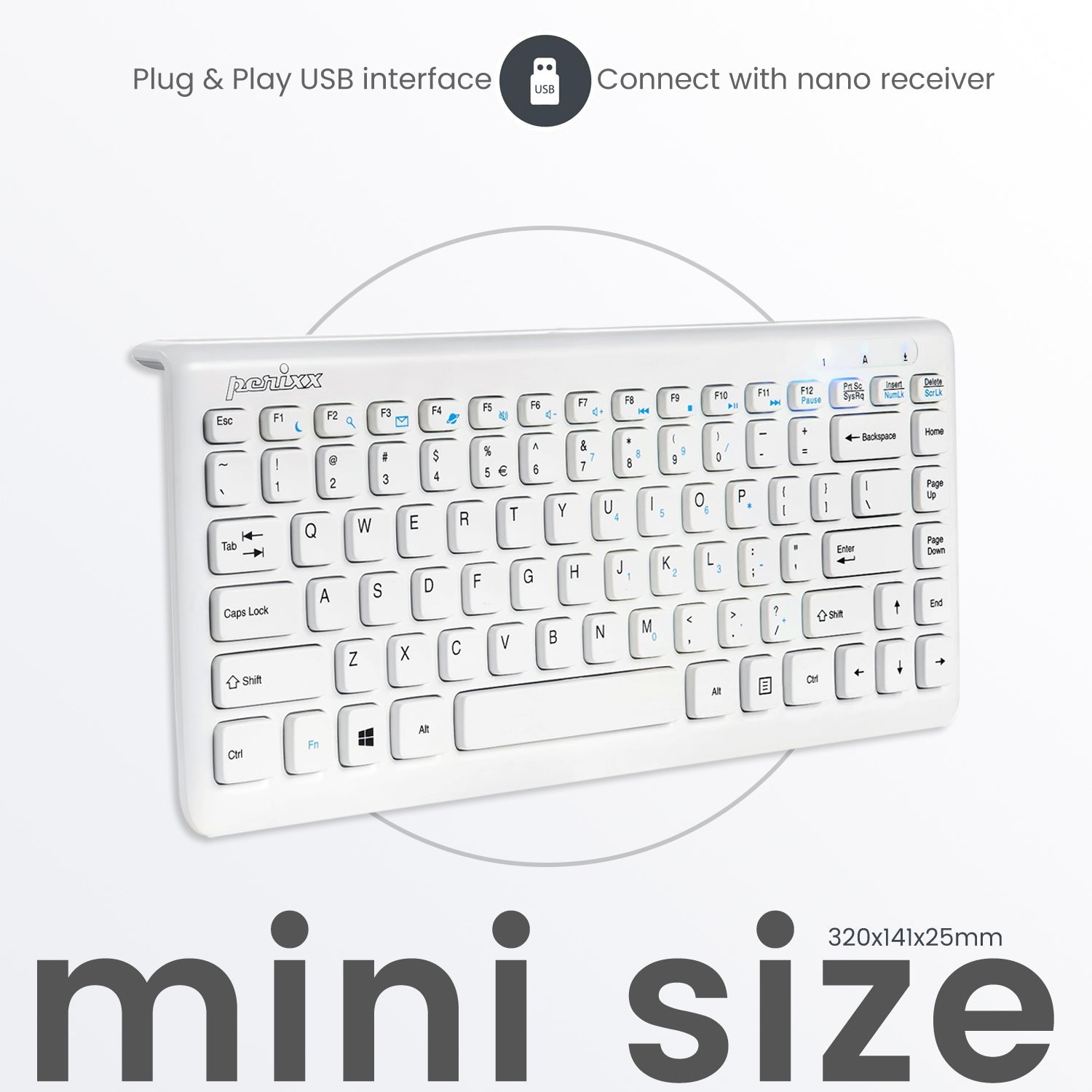 PERIDUO-707 W PLUS - Wireless White Mini Combo (75% Piano Finish Keyboard) - Perixx Europe