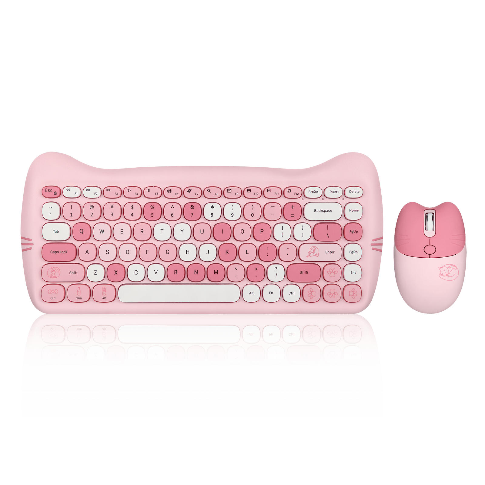 PERIDUO - 715 Wireless Mini Keyboard and Mouse Set - Cute Kitty Design - Pink Candy Colors - Portable Travel Bag - Perixx Europe