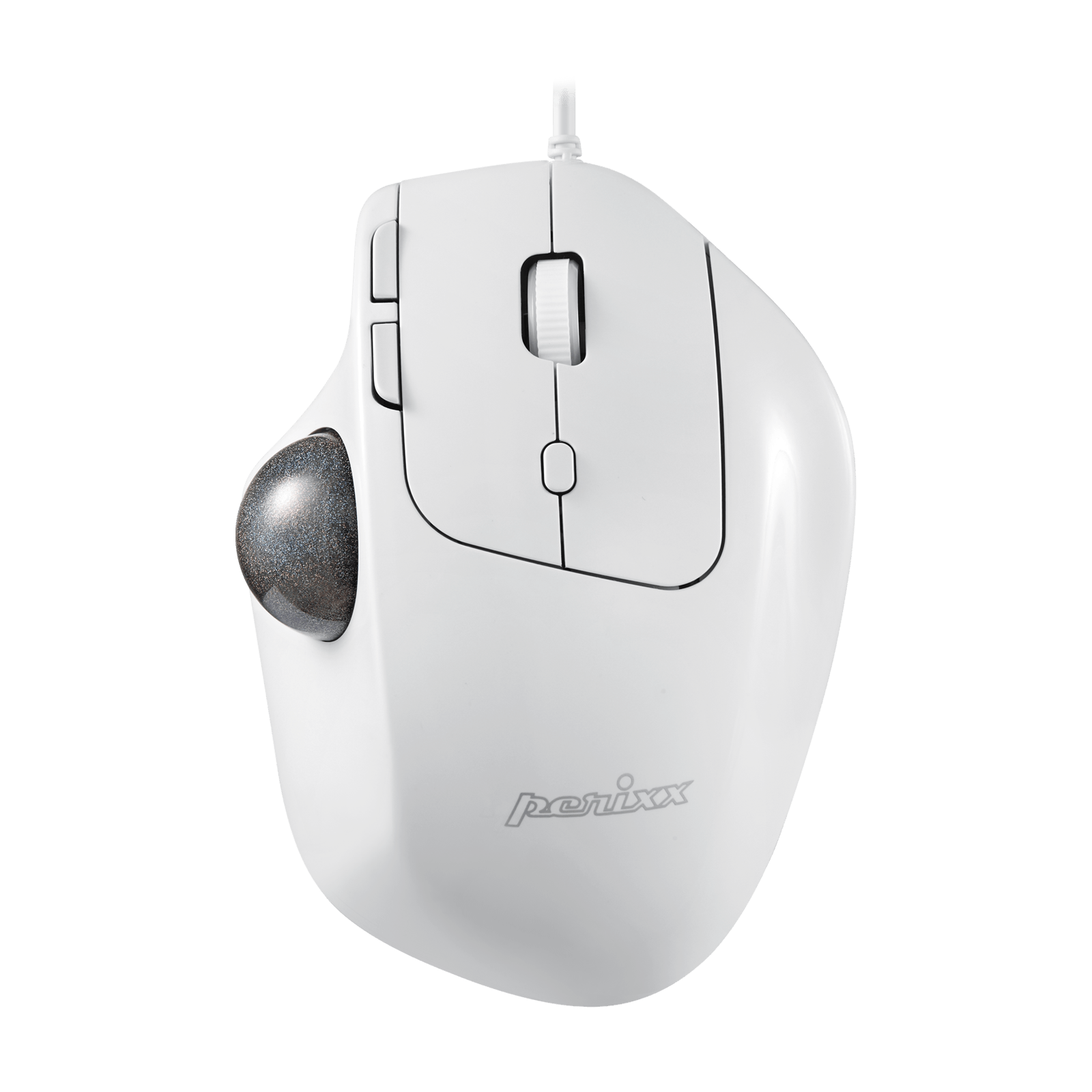 PERIMICE-520 W - Wired White Ergonomic Vertical Trackball Mouse Adjustable Angle Programmable Buttons - Perixx Europe
