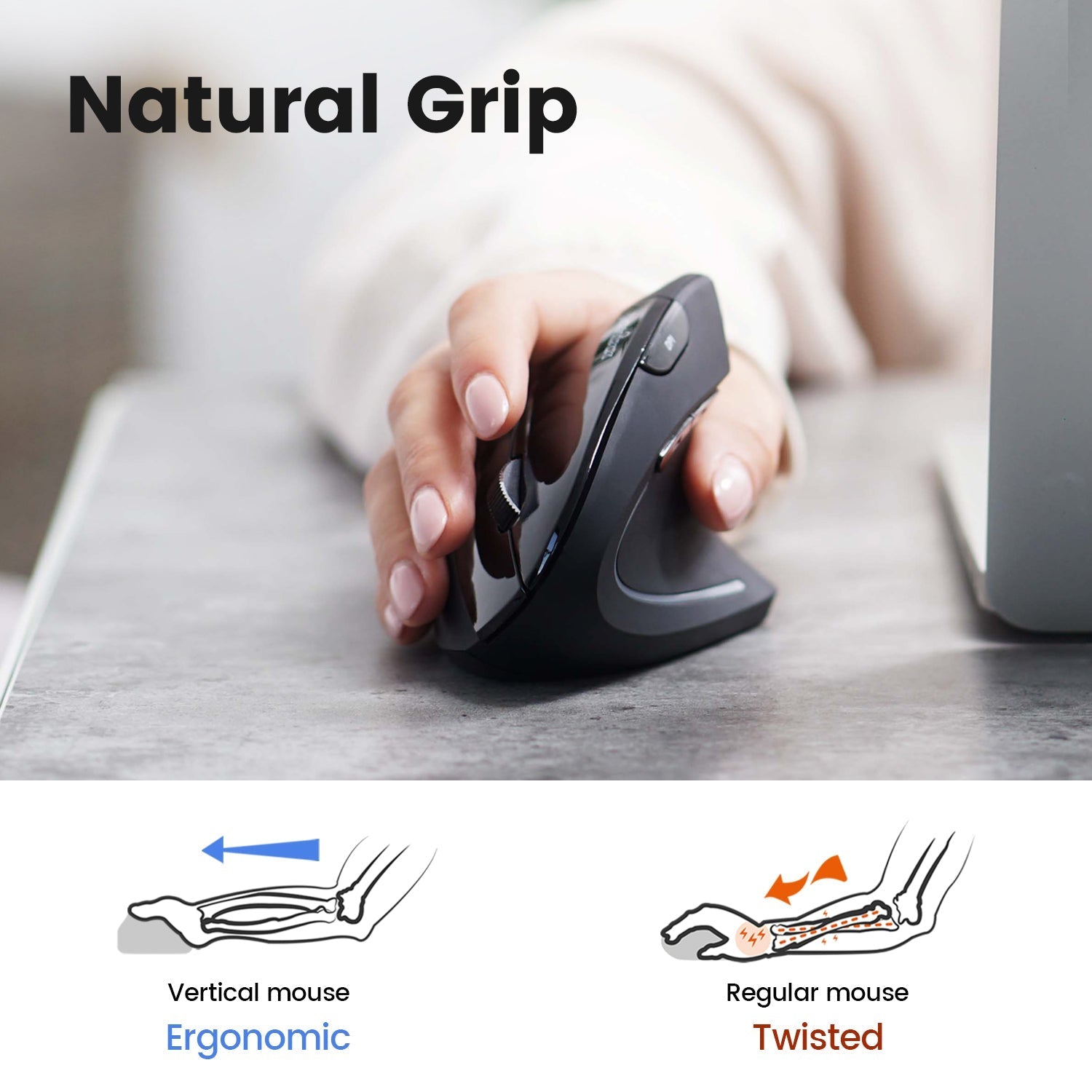 Souris Verticale Sans Fil Perixx PERIMICE-719R – Rechargeable Par Câble Ou Socle | 6 Boutons | DPI Réglable Jusqu'à 3200