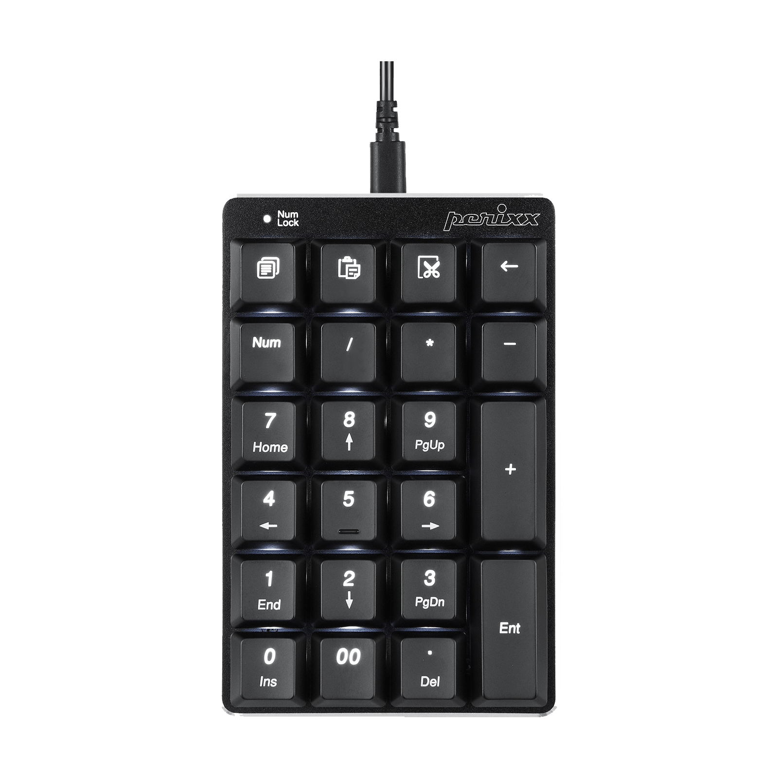 PERIPAD-303 - Wired Backlit Mechanical Numeric Keypad plus 4 Built-in Hotkeys - Perixx Europe