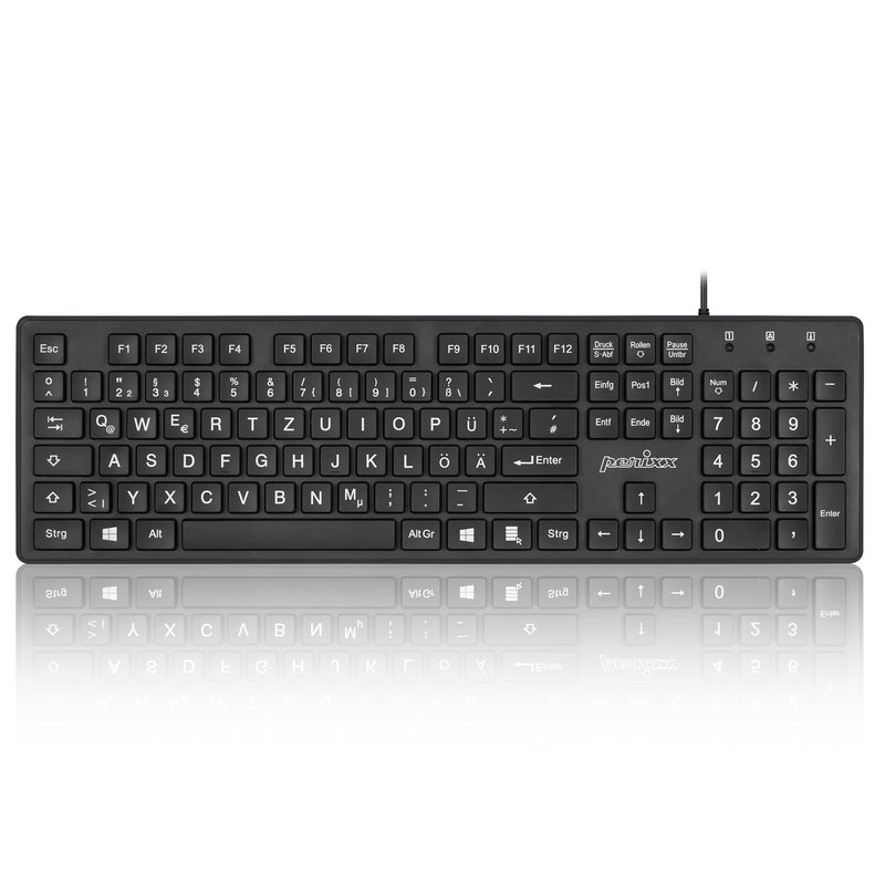 PERIBOARD-117 - Wired Standard Keyboard with Big Print Letters in DE layout.