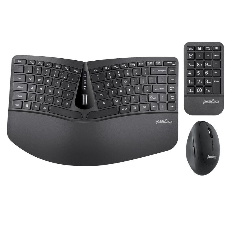 PERIDUO-606A - Combo ergonomique sans fil (clavier 75 %, pavé numérique et souris verticale) 