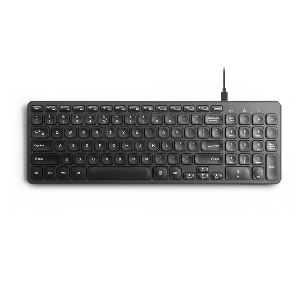 PERIBOARD-215 B , Wired Keyboard, Ultra Slim Scissor Keys, Standard USB and USB-C Passthrough, Black