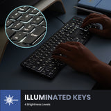 PERIBOARD-331 Wired Backlit Standard Scissor Keyboard Quiet Keys with Large Print Letters. 4 Brightness levels: illuminated keys.