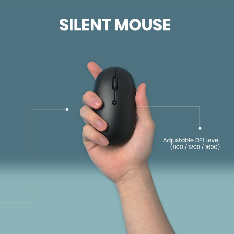PERIDUO-613 B - Wireless Compact Set 90% Quiet Keys Keyboard and Quiet Click Mouse. Silent mouse with adjustable dpi 800 / 1200 / 1600.