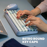 PERIDUO-713 BL - Wireless Vintage Blue Mini Combo (75% keyboard) with retro round key caps.
