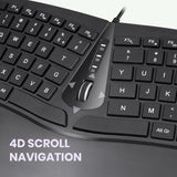 PERIBOARD-330 - Wired Backlit Ergonomic Keyboard Adjustable Palm Rest with 4 directions scroll navigation up and down, left and right.
