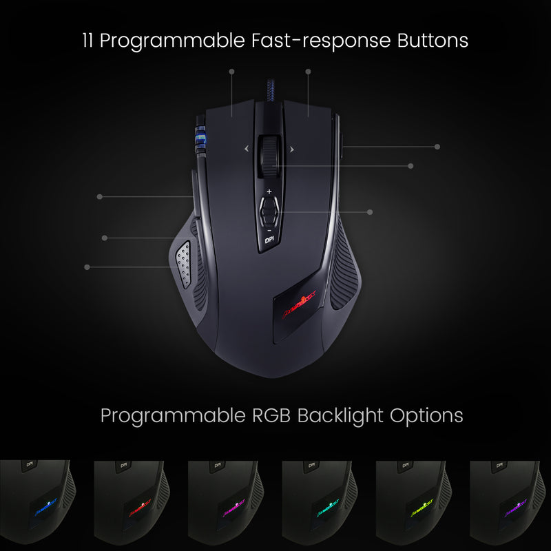 MX-2000 - Programmable Gaming Mouse up to 5600 dpi with 11 programmable fast-response buttons and programmable rgb backlight options