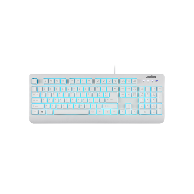 PERIBOARD-327 - White Waterproof And Dustproof Backlit Keyboard in light blue backlit.