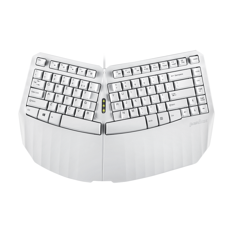 PERIBOARD-413 W - Wired Mini White Ergonomic Keyboard 75%, with split design and a much smaller size with no num pad.