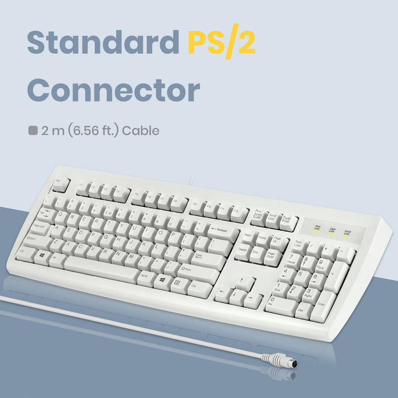 PERIBOARD-107 W - PS/2 White Keyboard with standard PS/2 connector. 1.8m (5.9ft) cable.