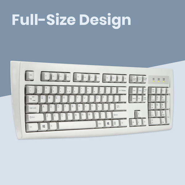 PERIBOARD-107 W - PS/2 White Standard Keyboard with full-size design.
