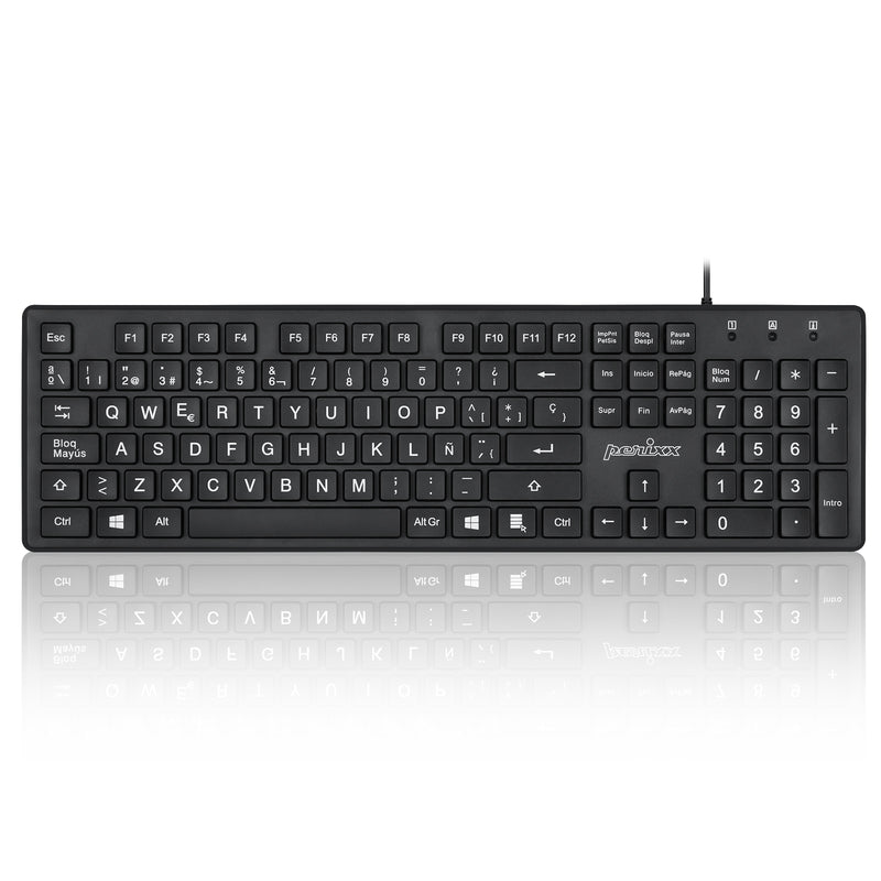 PERIBOARD-117 - Wired Standard Keyboard with Big Print Letters in spanish layout.