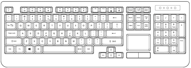 PERIBOARD-313 - Wired Backlit Touchpad Keyboard Extra USB Ports layout