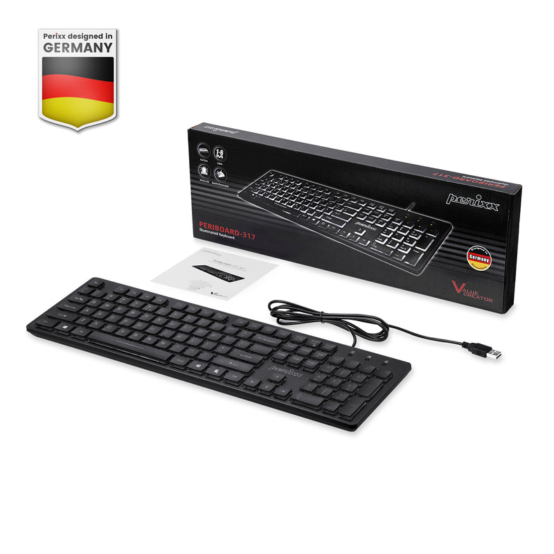 PERIBOARD-317 - Wired Backlit standard Keyboard with Big Print Key with package and user manual