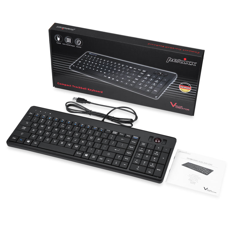PERIBOARD-320 - Backlit Compact Trackball Keyboard (75% plus numpad) with package and user manual