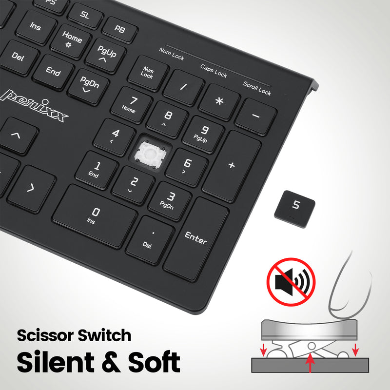 PERIBOARD-324 - Wired Standard Backlit Keyboard Quiet Keys Extra USB Ports wtih scissor switch. Silent and soft.