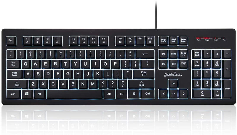 PERIBOARD-329 - Wired Backlit Keyboard Quiet keys with Large Print Letters.