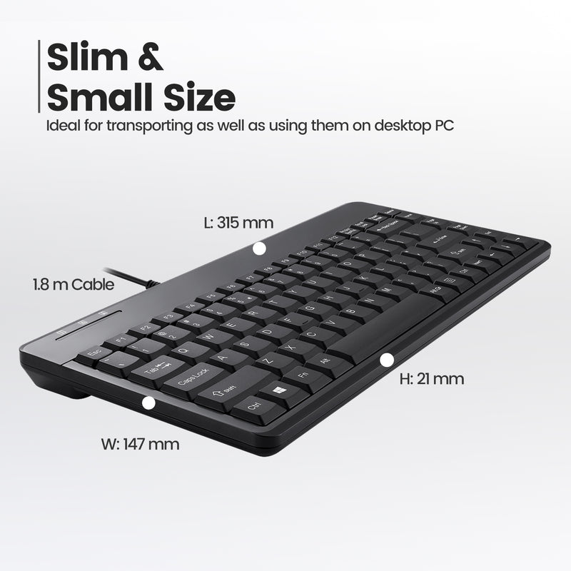 PERIBOARD-409 H - Wired Mini 75% Keyboard extra USB ports in a slim and small size is easily portable. 1.8 m cable. 31.5 x 14.7 x 2. 1 cm.