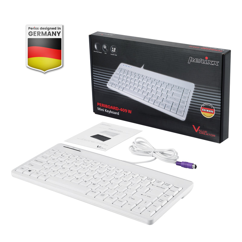 PERIBOARD-409 P W - Mini 75% PS/2 White Keyboard with package and user manual