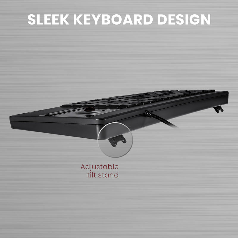 PERIBOARD-514 P U - PS/2 Trackball Keyboard 75% in sleek keyboard design with adjustable tilt stands