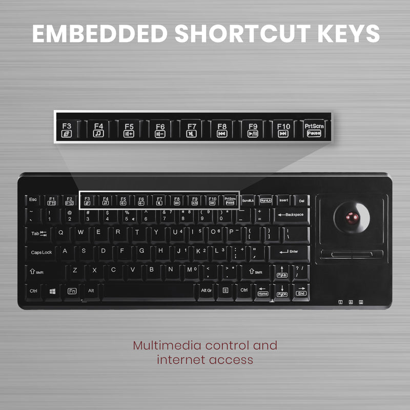 PERIBOARD-514 P U - PS/2 Trackball Keyboard 75% with embedded shortcut keys for multimedia control and internet access