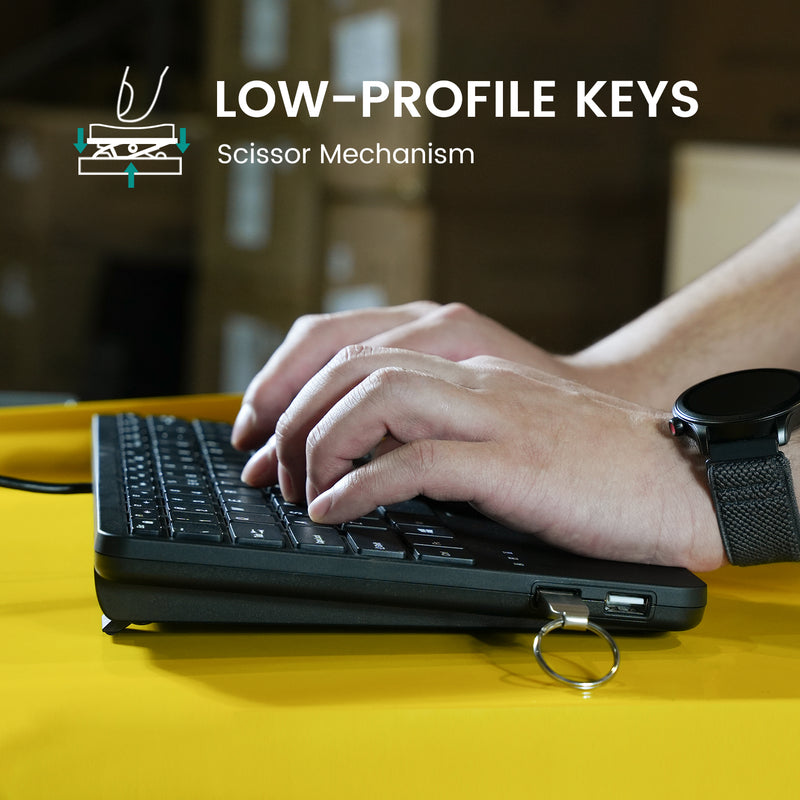 PERIBOARD-525 - Wired Mini USB Keyboard with Touchpad - Scissor Keys - Build-in 2 USB Ports