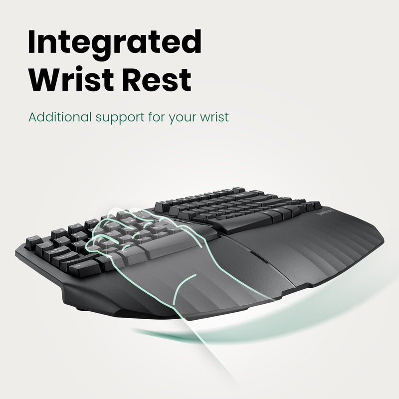 PERIBOARD-613 B - Wireless Ergonomic Keyboard 75% plus Bluetooth Connection with integrated wrist rest.