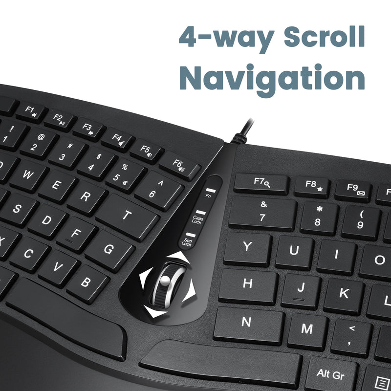 PERIDUO-406 - Wired Ergonomic Combo (75% keyboard and vertical mouse) with 4-way scroll navigation.