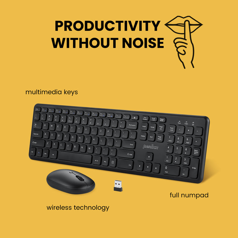 PERIDUO-610 B - Wireless Scissor Key Combo Quiet Keys and Click 100% with multimedia keys enhances your productivity without unnecessary noise.