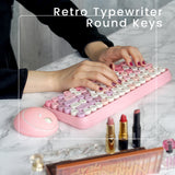 PERIDUO-713 PK - Wireless Vintage Pink Mini Combo (75% keyboard) with retro/vintage typewriter round keys.